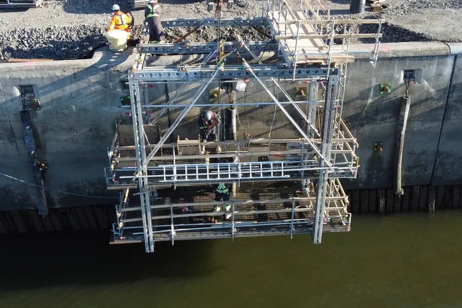 Access along the wharf face from the suspended platform